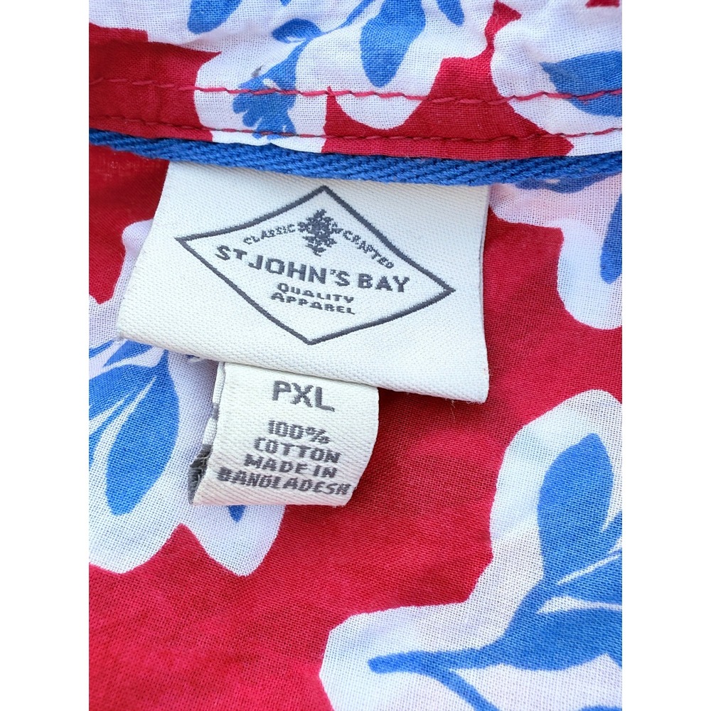 STJB Womens Red Blue Floral Leaf Sleeveless Button-Down Cotton Shirt 4th of July - Picture 2 of 8